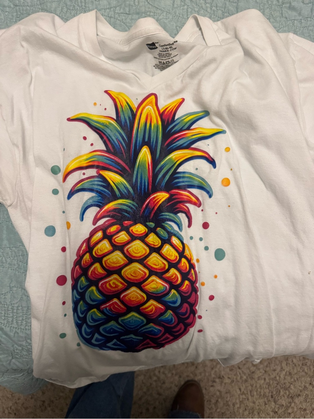 Hanes White Tee with Multicolor Pineapple Graphic